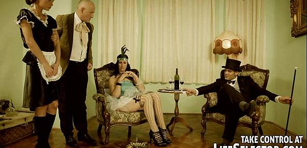  Lady and maid get punished and fucked by two gentleman.
